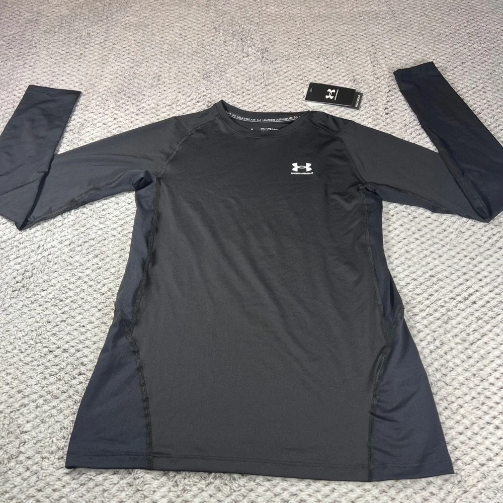 Under Armour Boys HeatGear‎ Compression Long Sleeve Shirt Size YXL Black Fitted